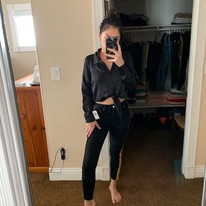 Button front tie hem shirt